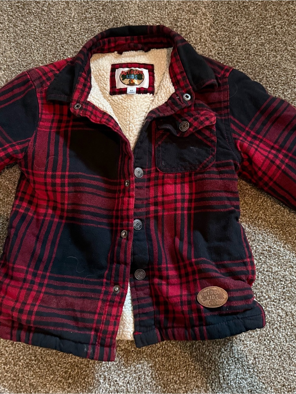 Cabela's Red & Black Plaid Sherpa-Lined Kids Jacket